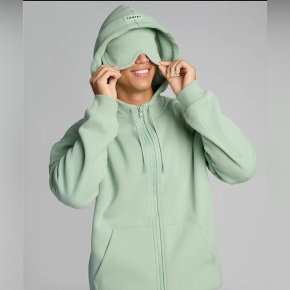 Travel Hoodie with Built-in Eye Mask. Passport pocket. Great for air travel. - Picture 2 of 5